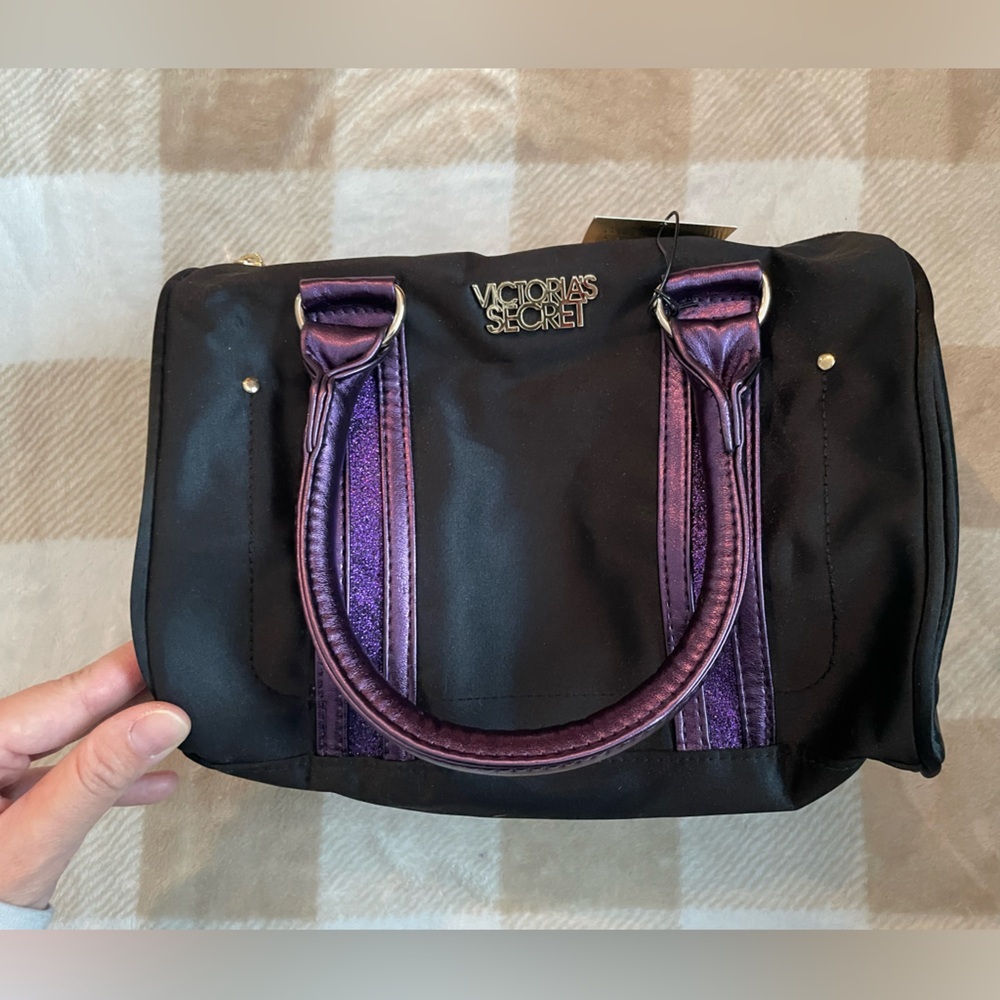 NWT Victoria's Secret Love Spell Black and Purple Sparkle Cosmetic Bag